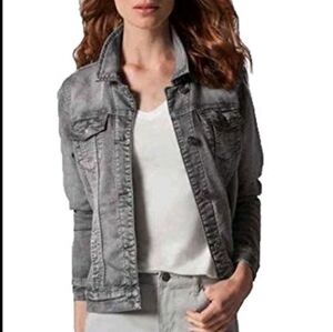 Buffalo David Bitton Light Gray Stretch Denim Knit Jacket, Pockets, EUC, S